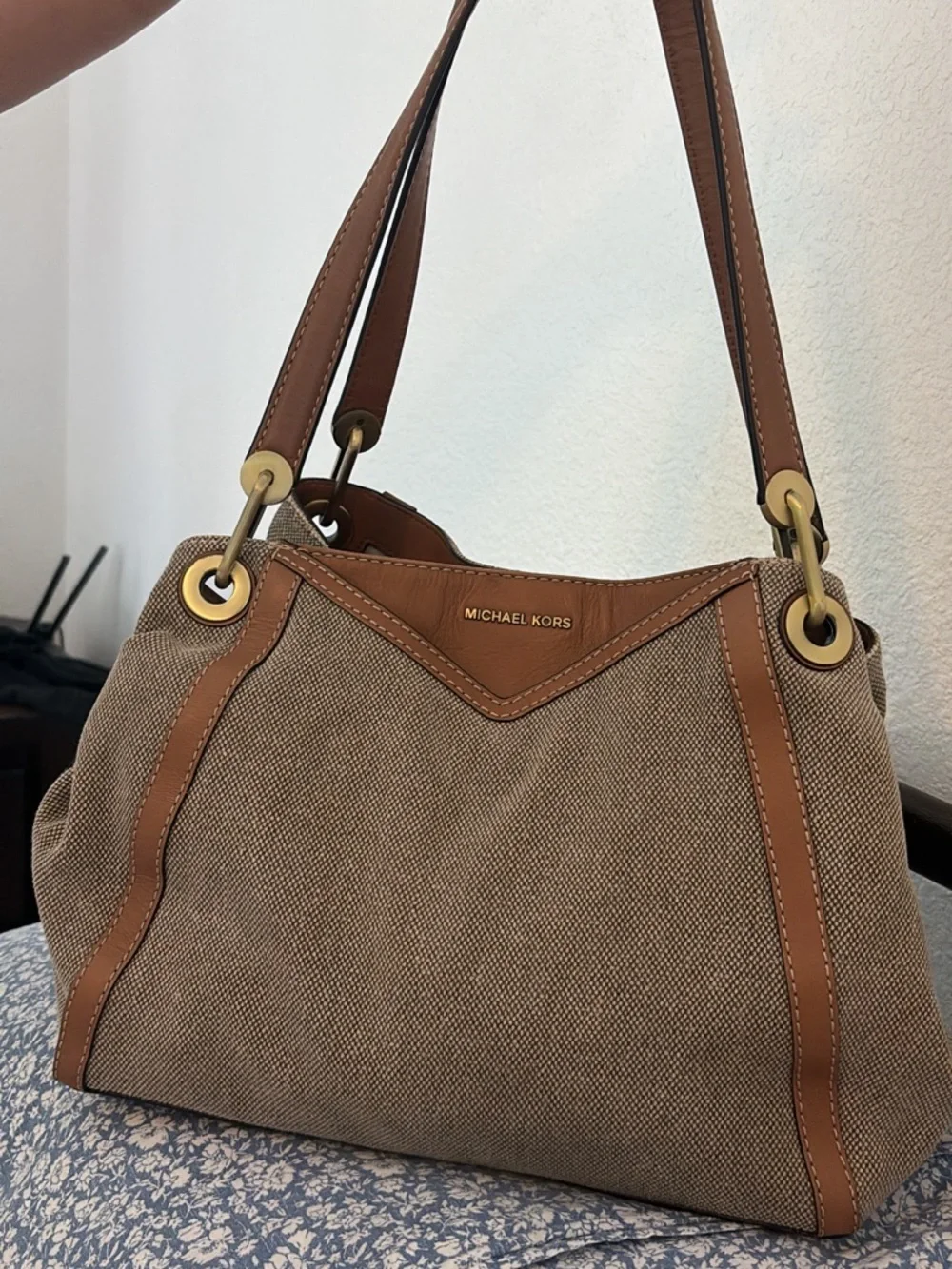 Michael Kors Brown Canvas and Leather Shoulder Bag - Picture 1 of 1